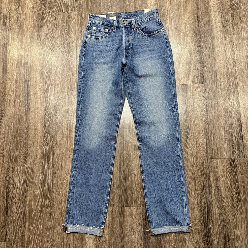 Levi's 501 High Rise Straight Leg Denim Premium Cuffed Jeans Size 26x32 $108
